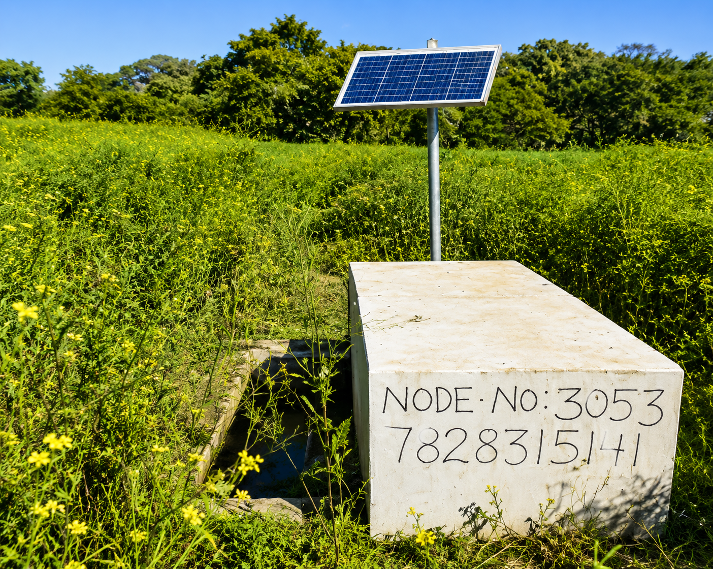Solar-powered outlet management system node in a crop field